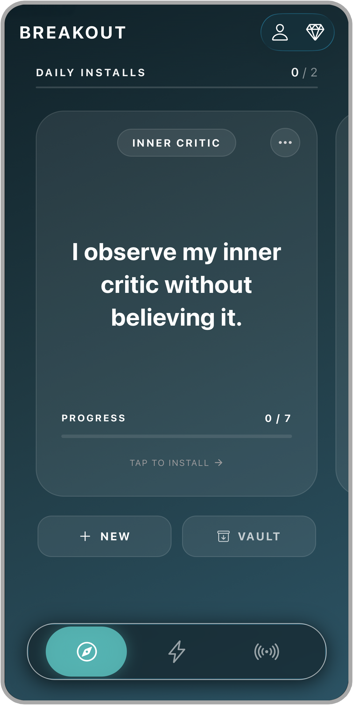 The Breakout affirmations screen
